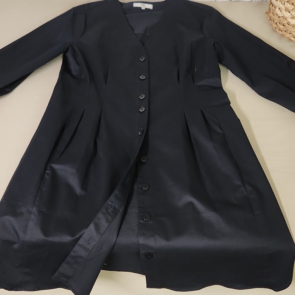 Tibi Size 12 Shirt Dress Black Brushed Cotton Black